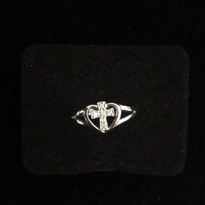 John Anthony Silver Heart Ring With Diamond Cross